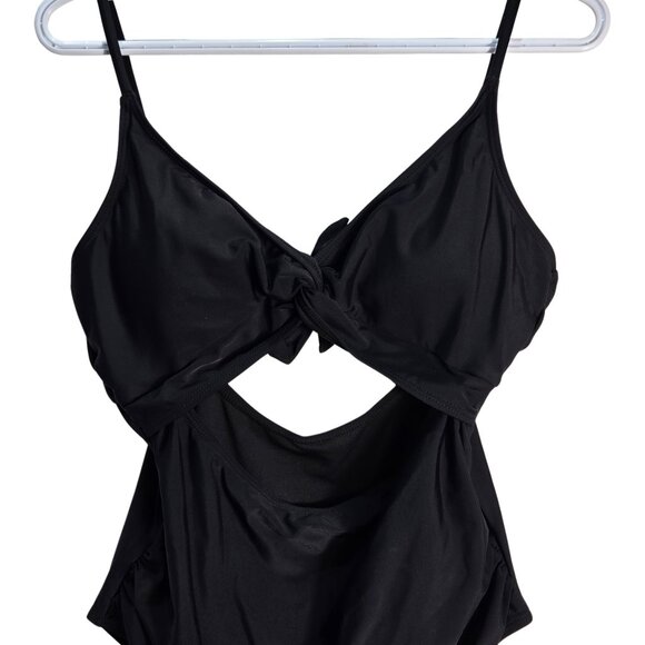 NWOT | Black One Piece Open Front Plunge Monokini Swimsuit Back Cut Out | Large - Picture 3 of 6